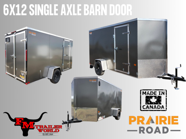 Charcoal 2026 Prairie Road 6'x12' Cargo Trailer Single Axle Barn - V Nose -