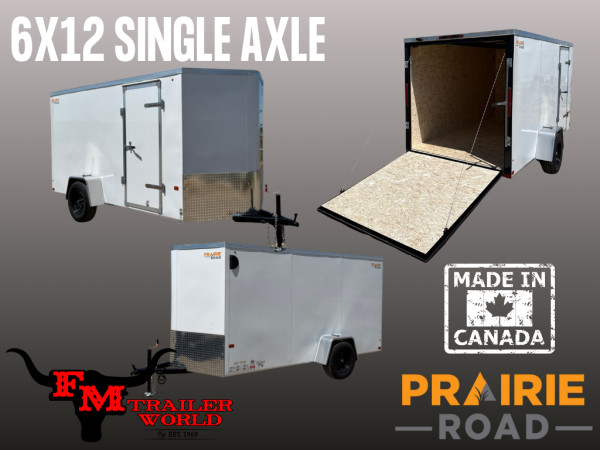 White 2025 Prairie Road 6'x12' Cargo Trailer Single Axle Ramp - V Nose -