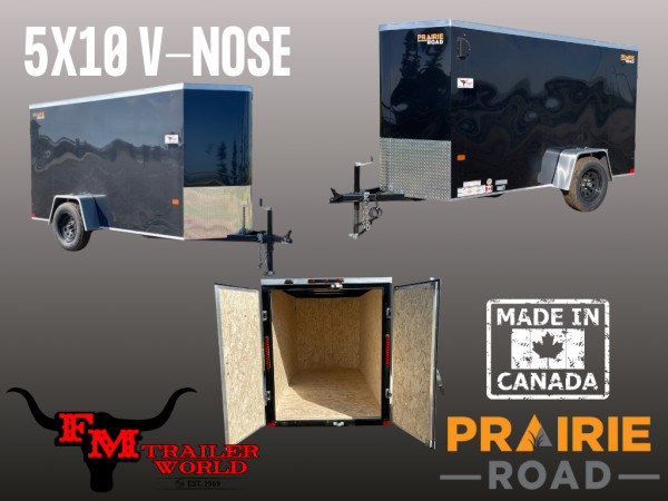 Black 2025 Prairie Road 5'x10' Cargo Trailer Single Axle Barn Door Black - V Nose -