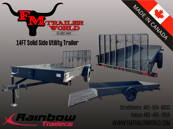 Black 2026 Rainbow Trailers 7'x14' Express Utility Trailer Solid Sides