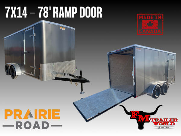 Charcoal 2026 Prairie Road 7'x14'Cargo Trailer Tandem Charcoal Ramp Door