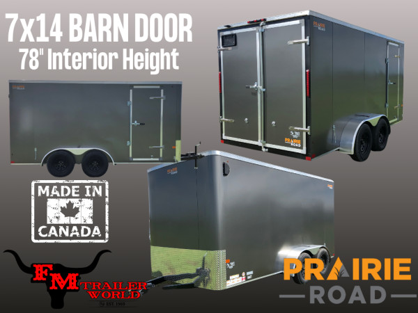 Charcoal 2026 Prairie Road 7'x14' Cargo Trailer Tandem Charcoal Barn Doors