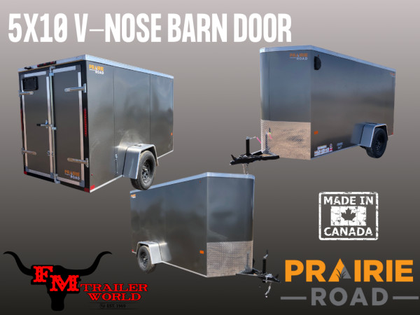 Charcoal 2027 Prairie Road 5'x10' Cargo Trailer Single Axle Barn Door Charcoal - V Nose -