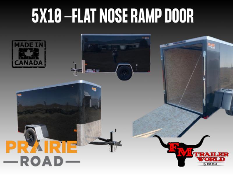 Black 2027 Prairie Road 5'x10' Cargo Trailer Single Axle Black Ramp Door