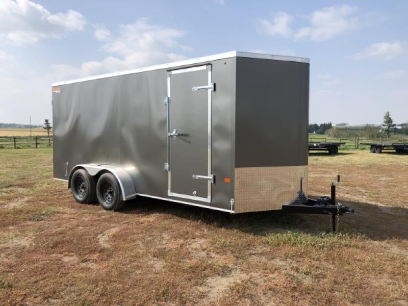 Charcoal 2026 Prairie Road 7'x16' Cargo Trailer Tandem V Nose Charcoal Ramp Door