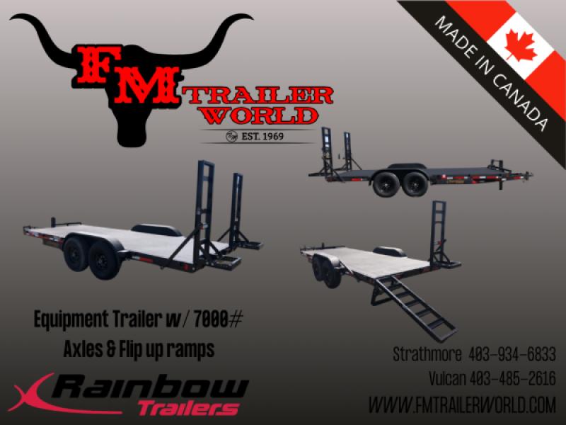 Black 2027 Rainbow Trailers 18' HD Equipment Trailer - Flip Up Ramps 2x7,000 lb Axles at FM Trailer World