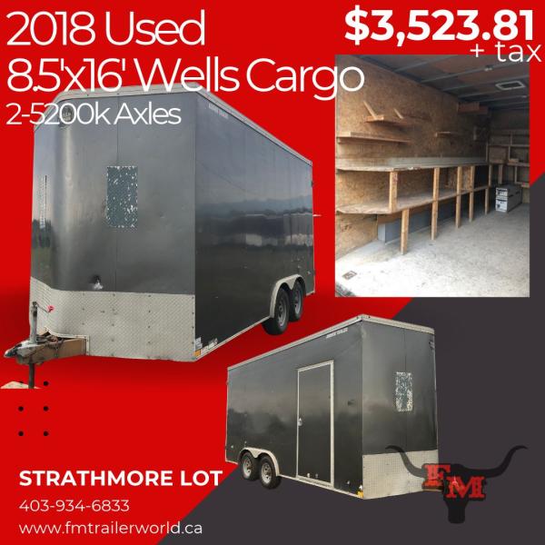Charcoal 2018 Wells Cargo 8.5'x16' Rear Barn Doors w/2-5200# Axles at FM Trailer World